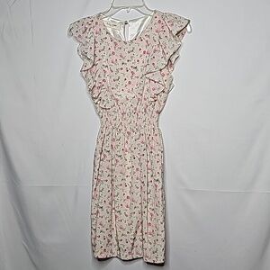 Lollipop floral ruffled scoop neck mini dress with pockets sz XS